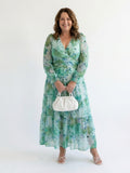 Abito lungo a fiori con scollo a V – Verde