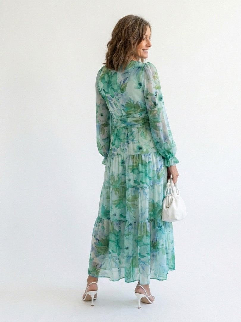 Abito lungo a fiori con scollo a V