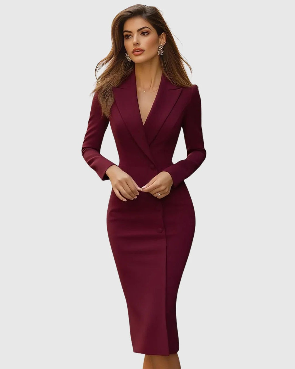 Abito midi abbottonato con scollo a V