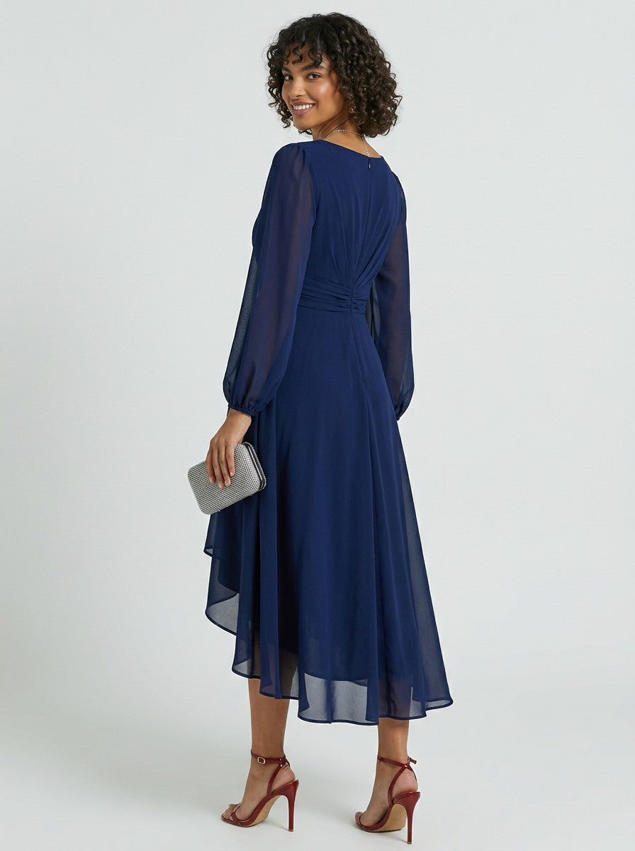 Abito midi drappeggiato con scollo a V incrociato