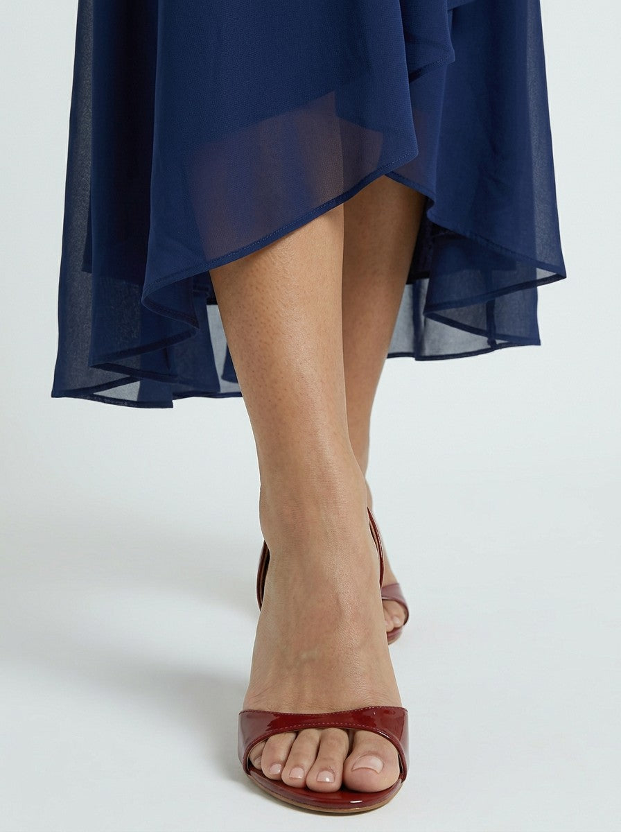 Abito midi drappeggiato con scollo a V incrociato