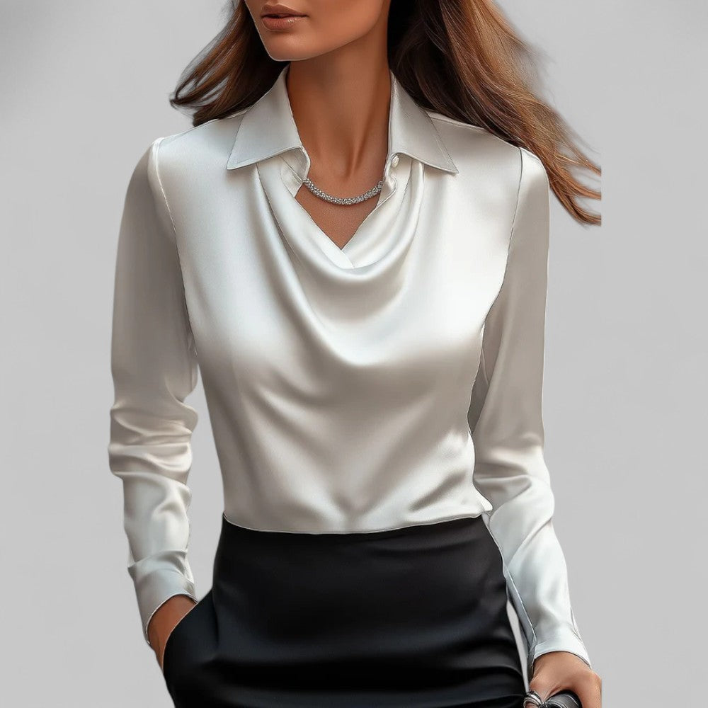 Blusa drappeggiata con scollo a V – Bianco