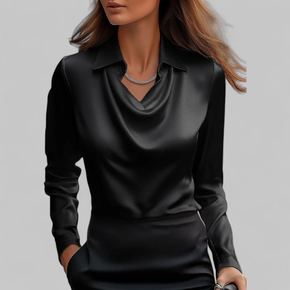Blusa drappeggiata con scollo a V – Nero