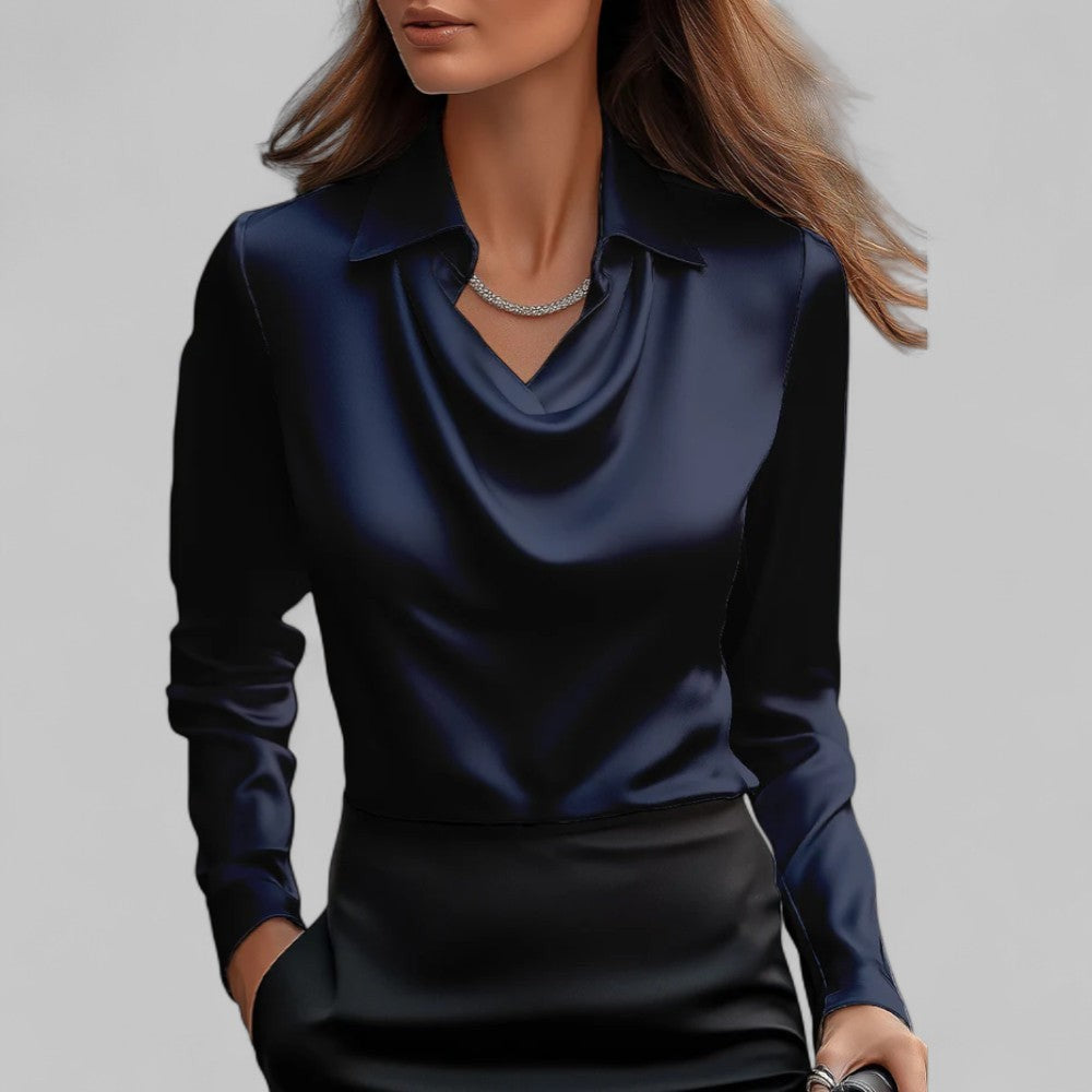 Blusa drappeggiata con scollo a V – Blu navy