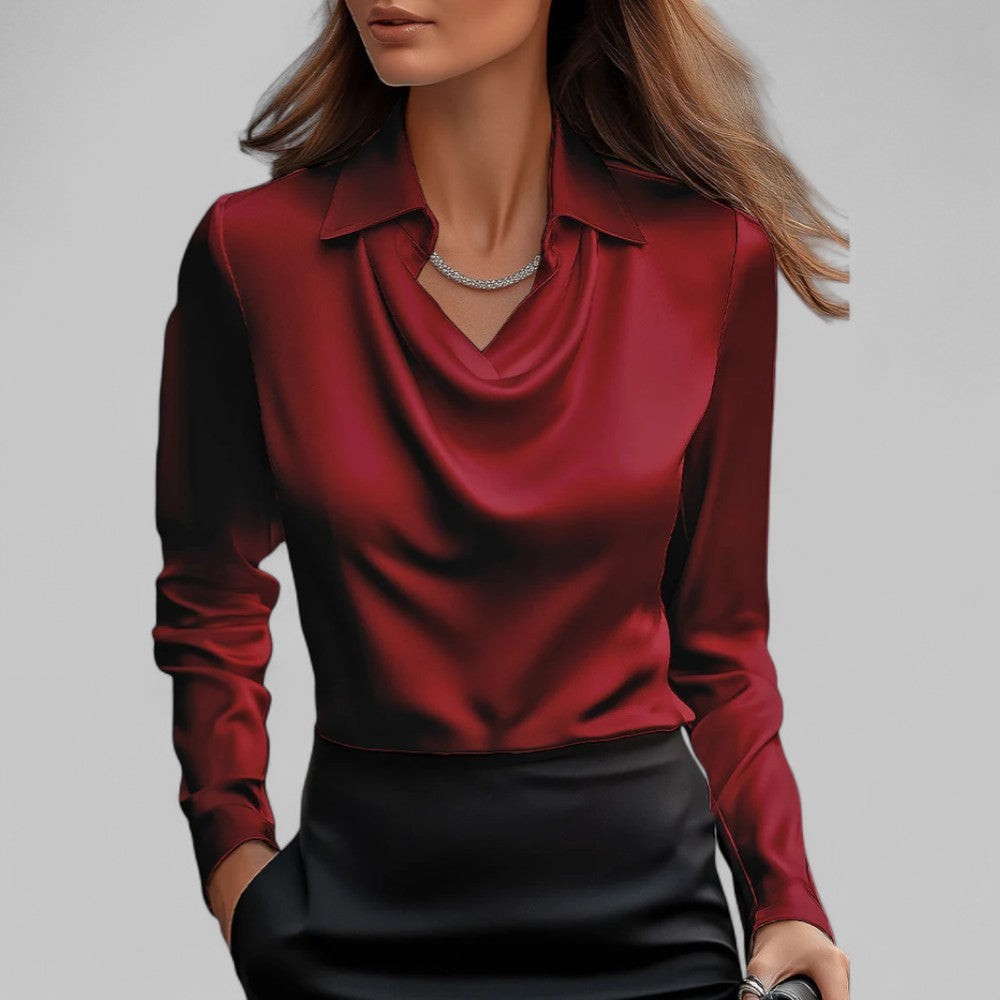 Blusa drappeggiata con scollo a V – Rosso
