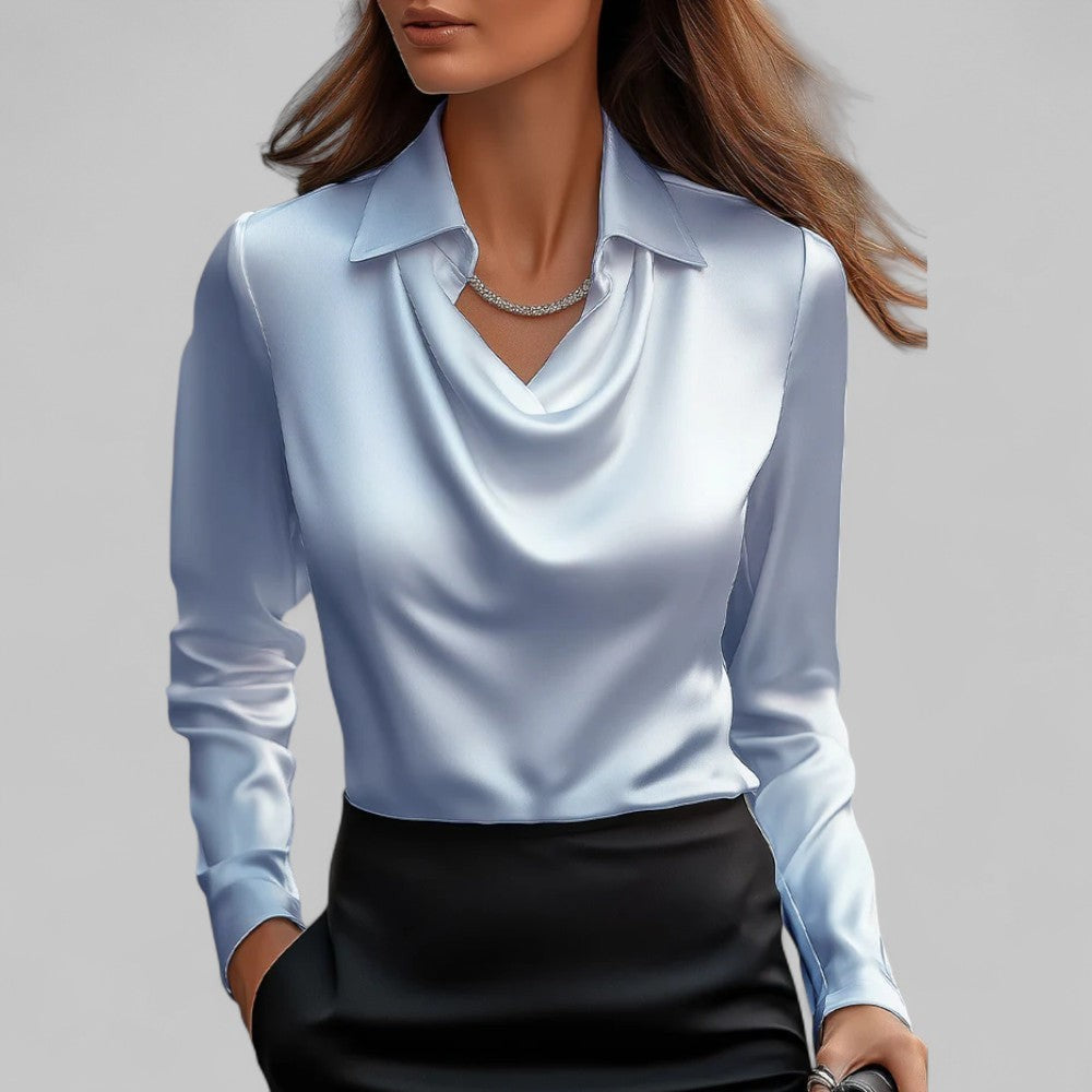Blusa drappeggiata con scollo a V – Blu