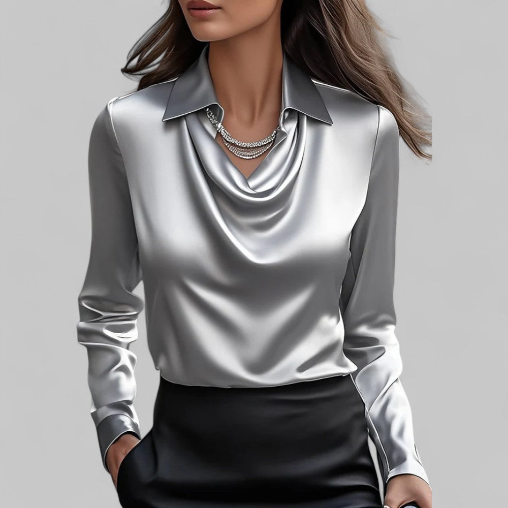 Blusa drappeggiata con scollo a V – Grigio