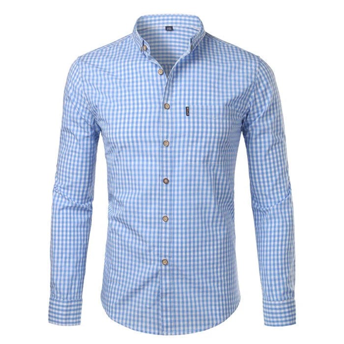 Camicia a quadri con collo abbottonato – Azzurro