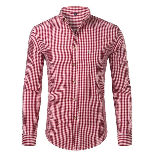 Camicia a quadri con collo abbottonato – Rosso