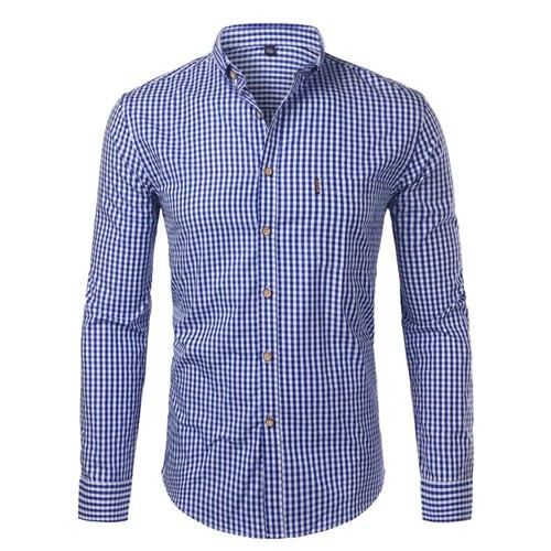 Camicia a quadri con collo abbottonato – Blu