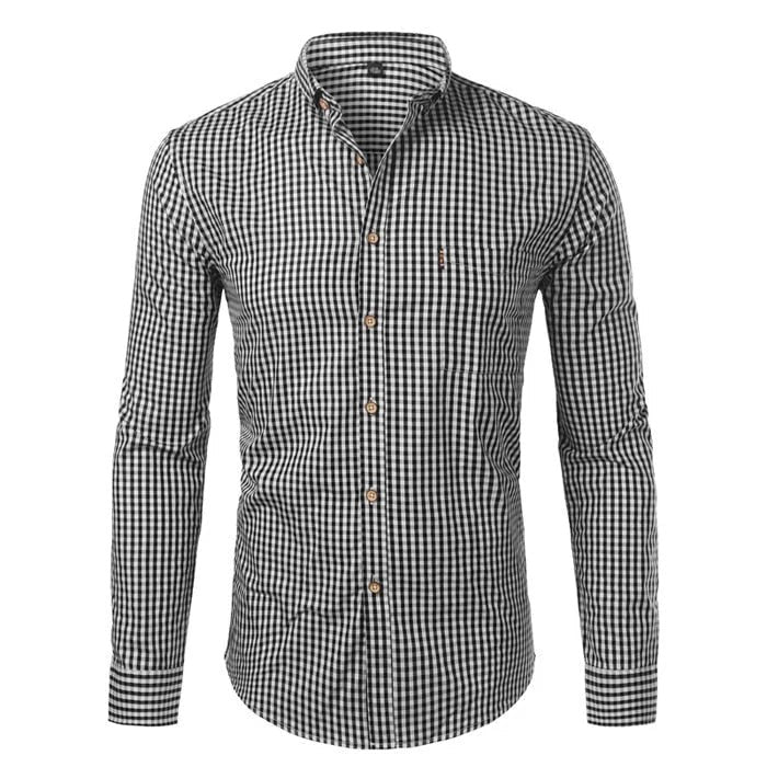 Camicia a quadri con collo abbottonato – Nero