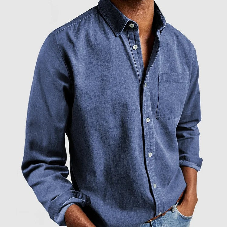 Camicia aderente con taschino applicato – Blu