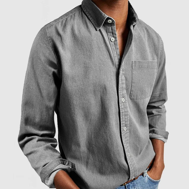 Camicia aderente con taschino applicato – Grigio
