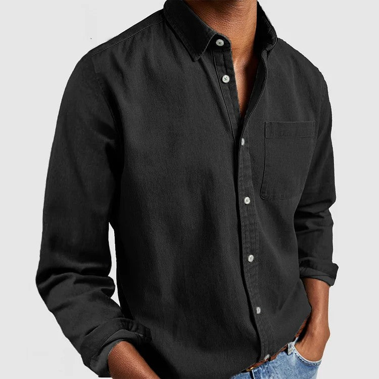 Camicia aderente con taschino applicato – Nero