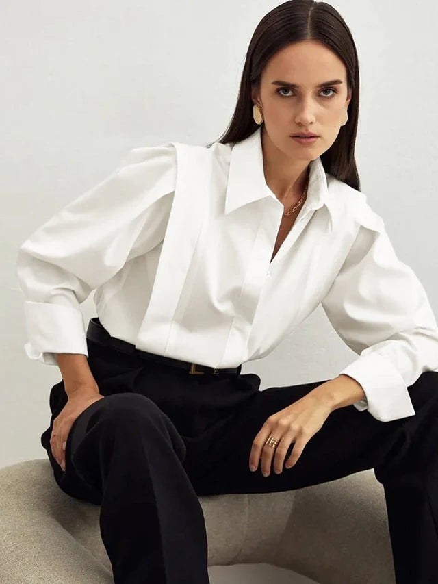Camicia con colletto a punta e maniche a sbuffo – Bianco