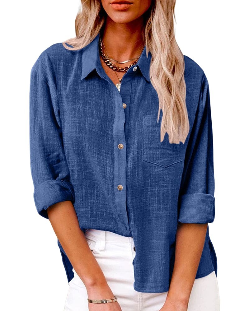 Camicia con spacchi laterali e taschino – Blu