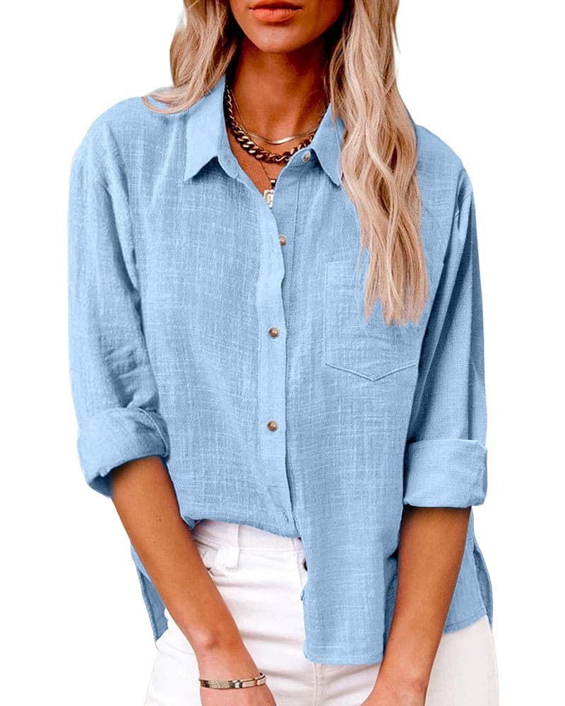 Camicia con spacchi laterali e taschino – Azzurro
