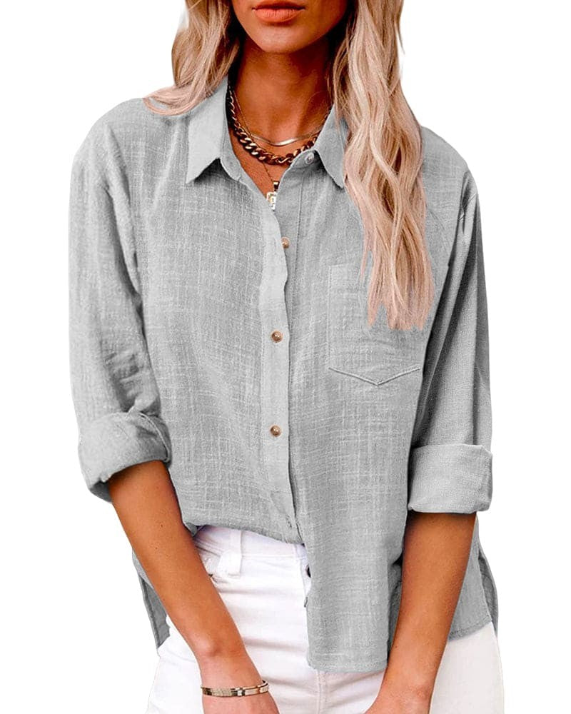 Camicia con spacchi laterali e taschino – Grigio