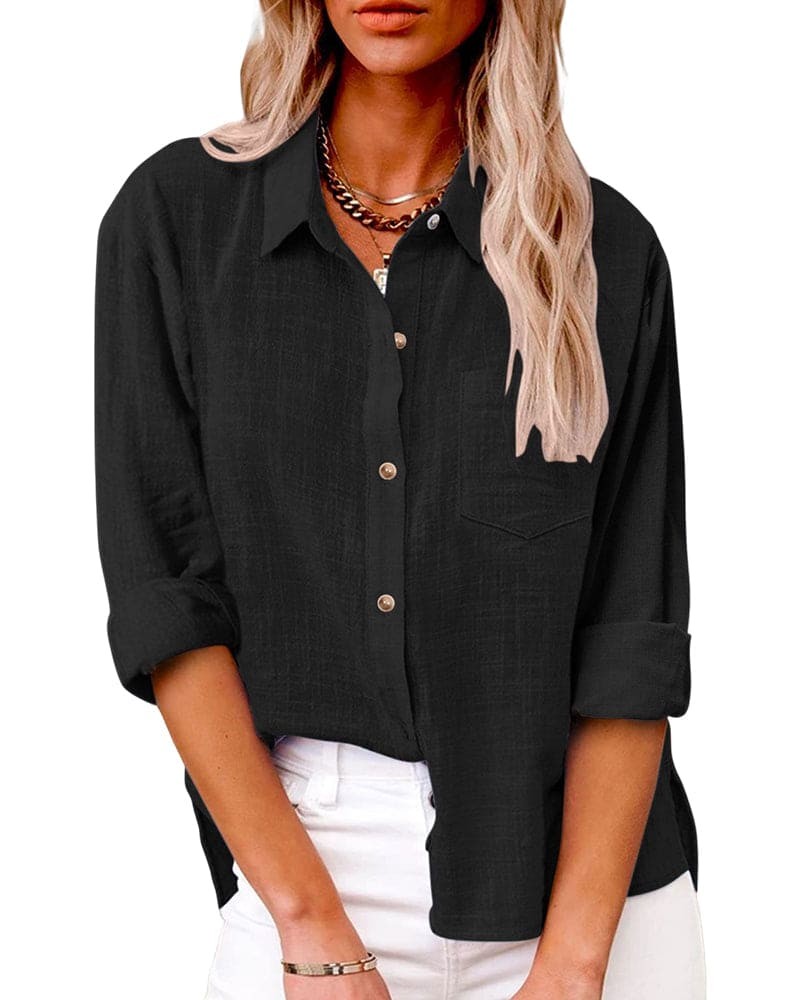 Camicia con spacchi laterali e taschino – Nero