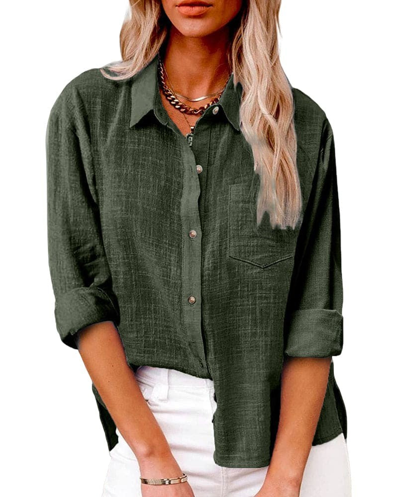 Camicia con spacchi laterali e taschino – Verde oliva