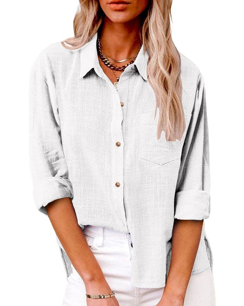 Camicia con spacchi laterali e taschino – Bianco