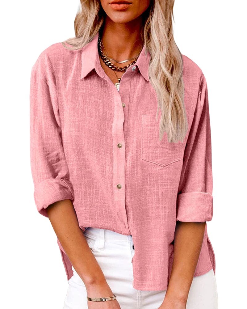 Camicia con spacchi laterali e taschino – Rosa