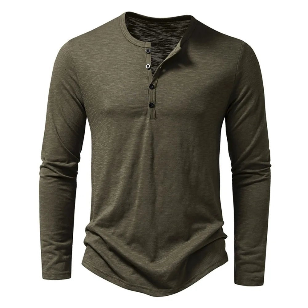 Camicia fiammata con collo serafino – Verde oliva