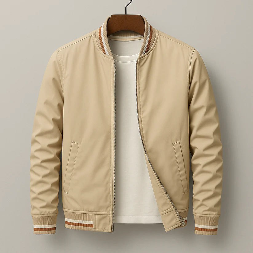 Giacca aderente con cerniera e bordi a coste – Beige