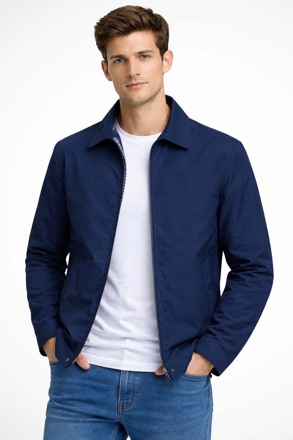Giacca con cerniera e collo rovesciato – Blu