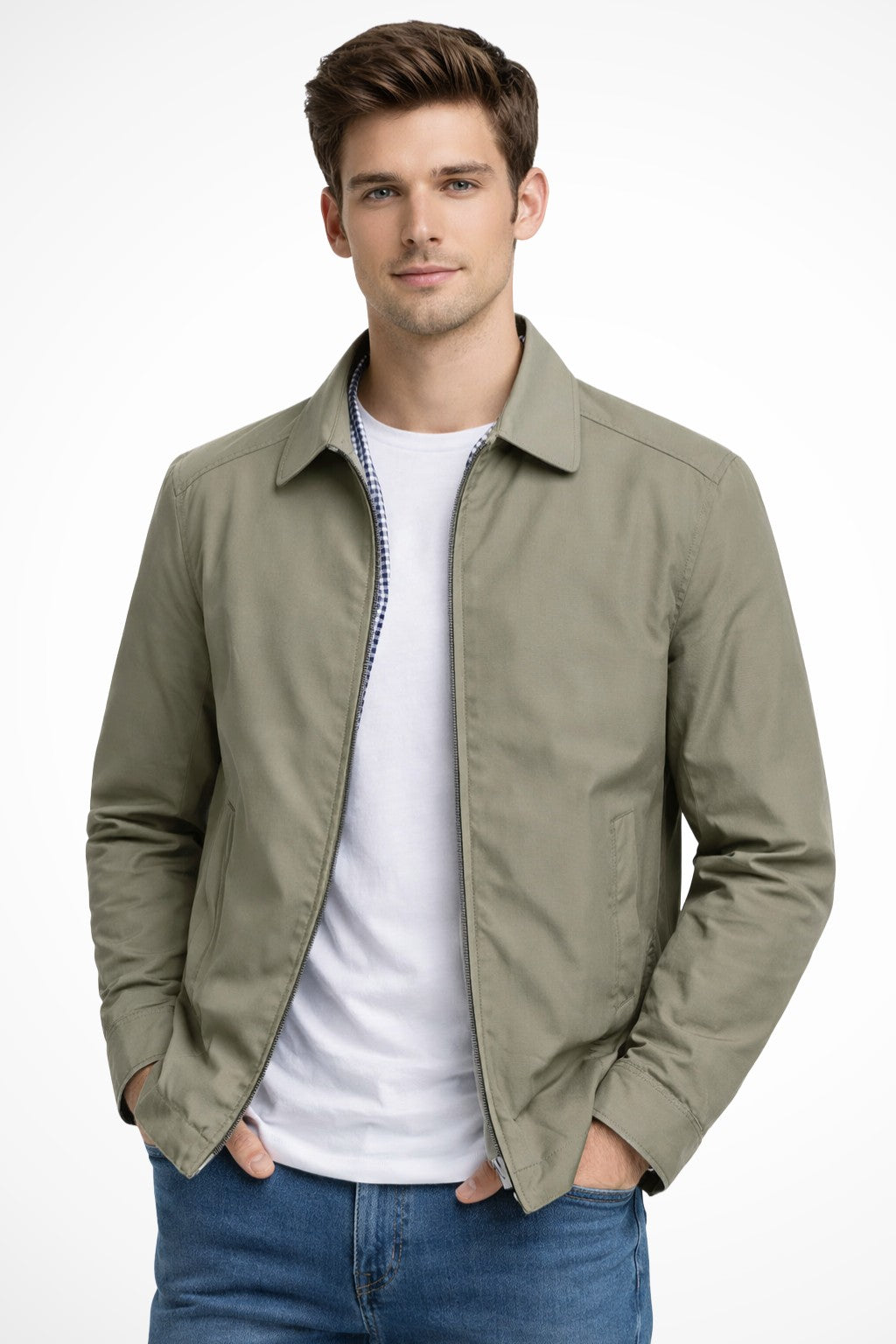 Giacca con cerniera e collo rovesciato – Beige
