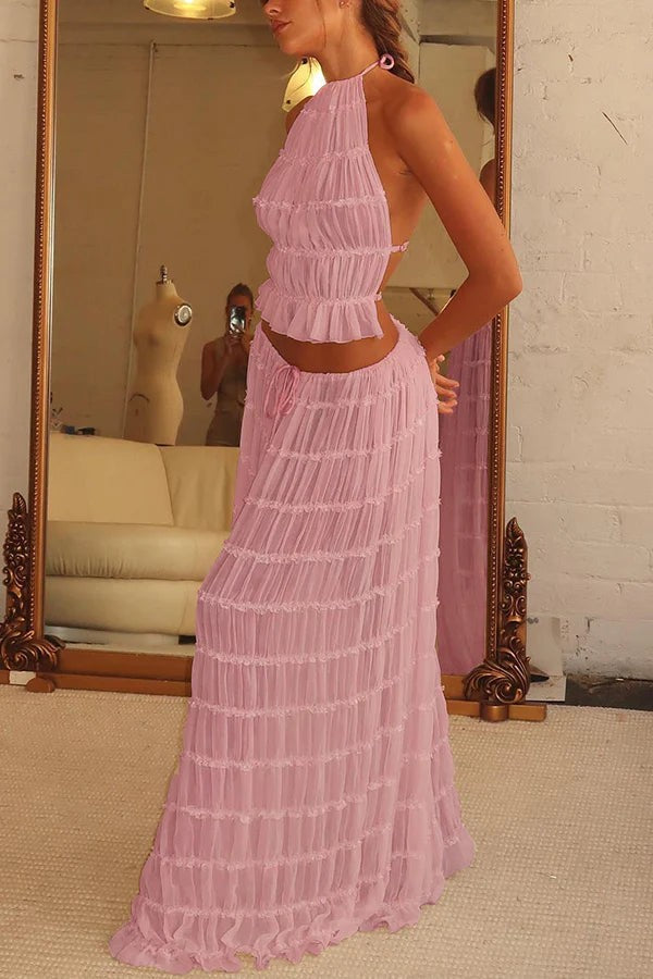 Gonna lunga a balze con vita alta – Rosa