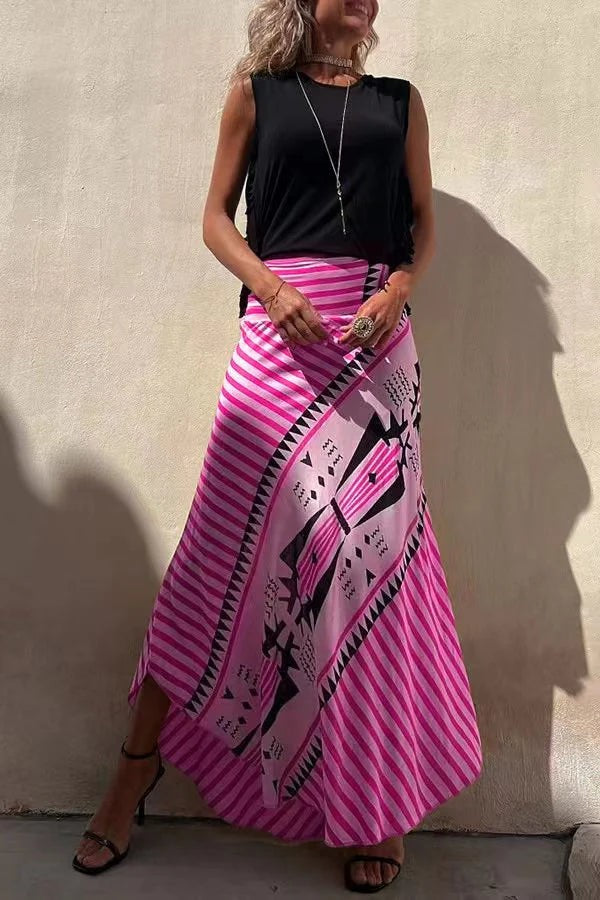 Gonna lunga svasata con motivo geometrico – Rosa