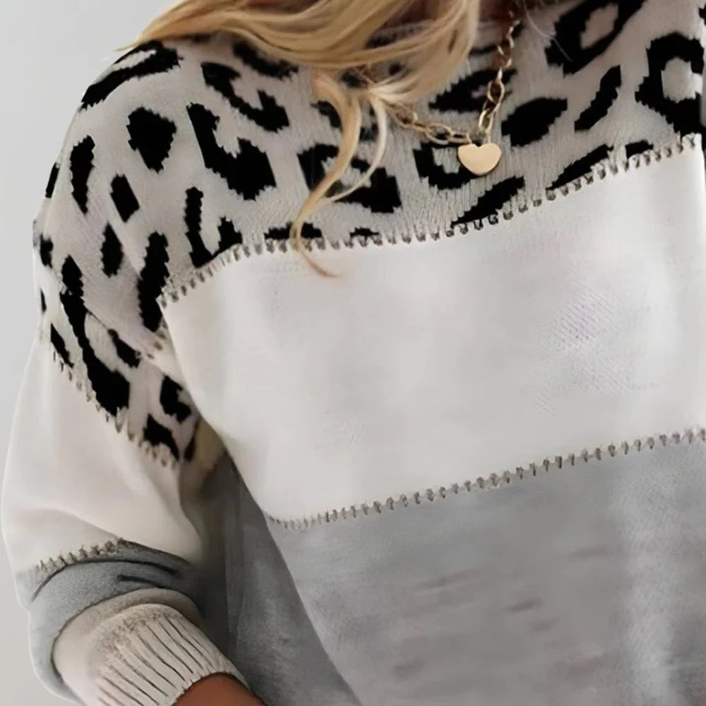 Maglione a blocchi di colore con motivo leopardato