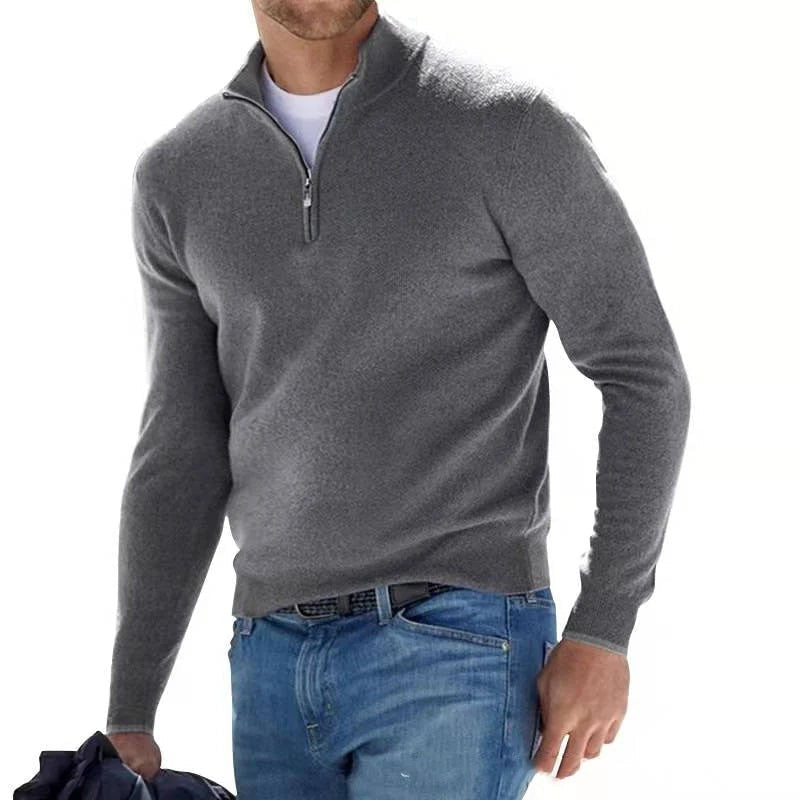Maglione aderente a collo alto con cerniera – Grigio