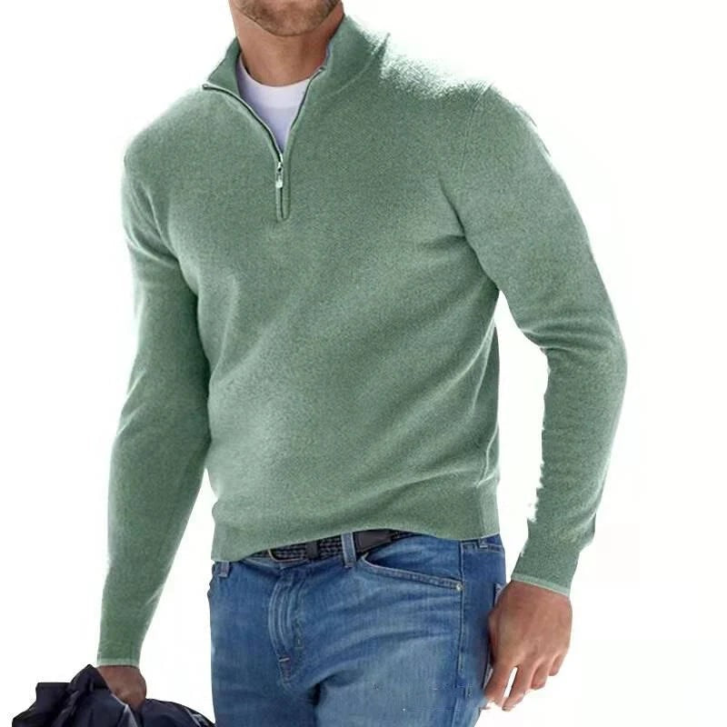 Maglione aderente a collo alto con cerniera – Verde