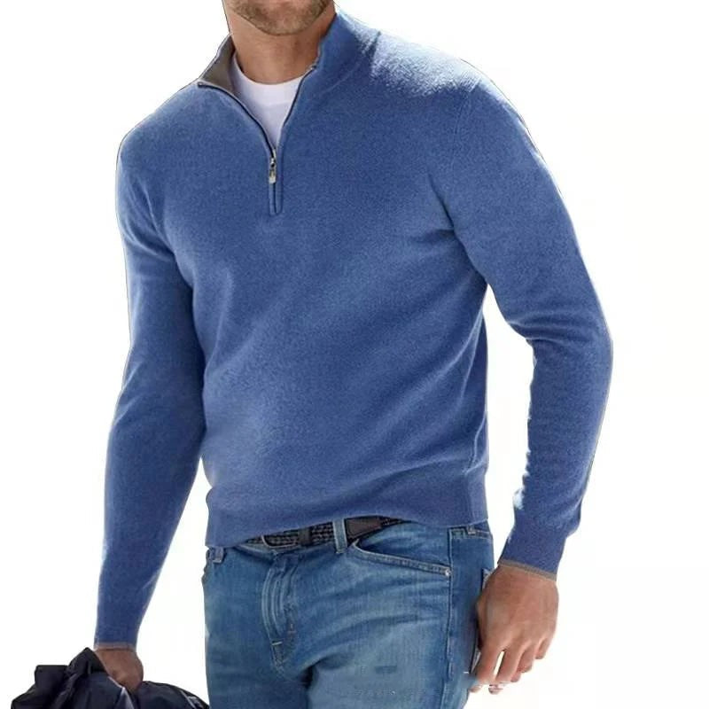 Maglione aderente a collo alto con cerniera – Blu