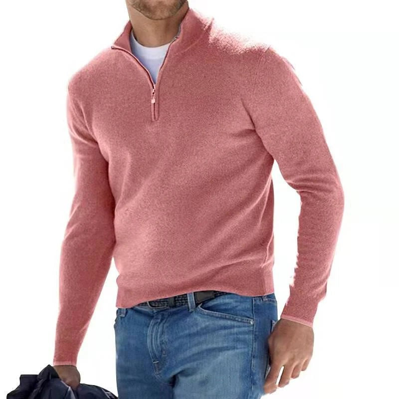Maglione aderente a collo alto con cerniera – Rosa