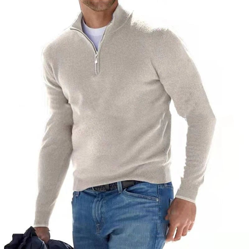 Maglione aderente a collo alto con cerniera – Beige