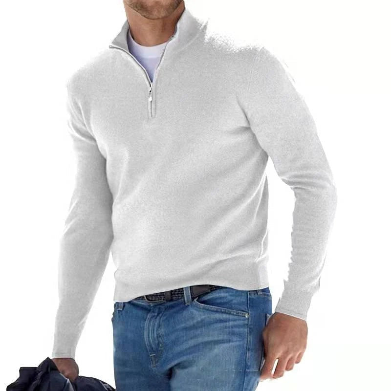 Maglione aderente a collo alto con cerniera – Bianco
