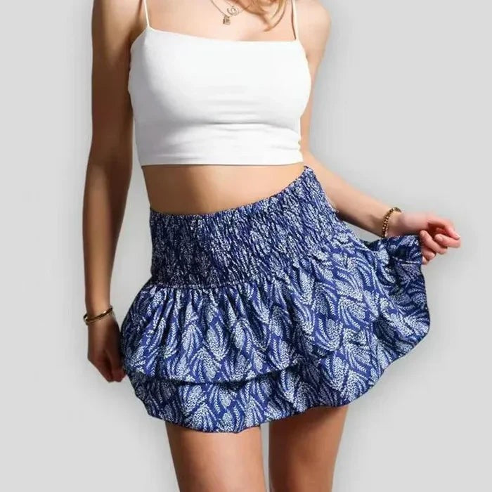 Minigonna a balze con vita a nido d'ape – Blu navy