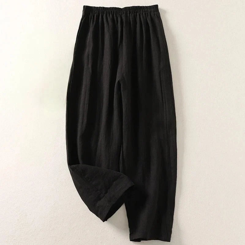 Pantaloni a gamba larga con vita elastica – Nero