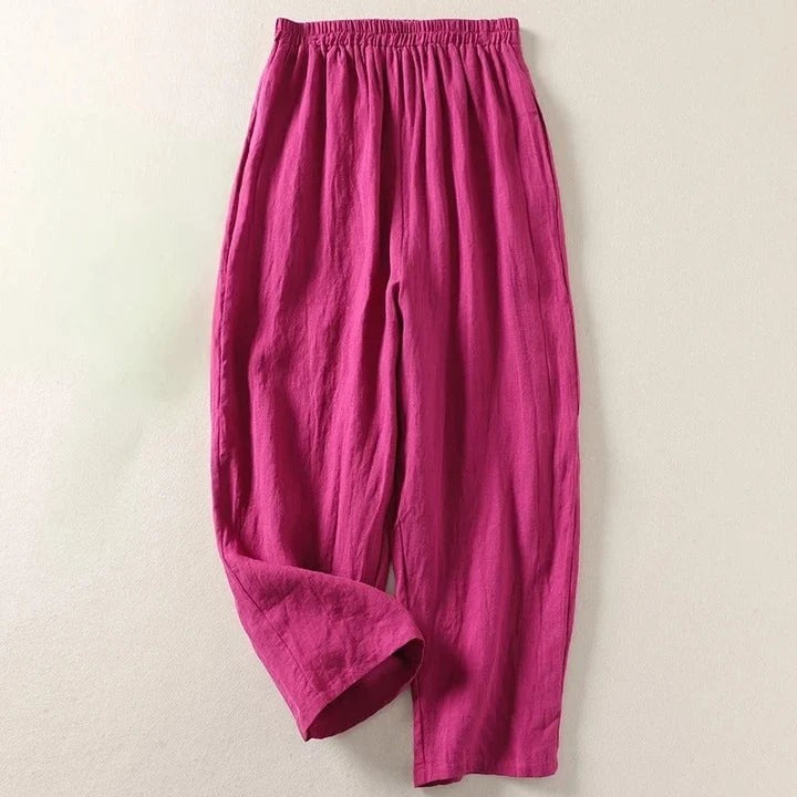 Pantaloni a gamba larga con vita elastica – Rosa