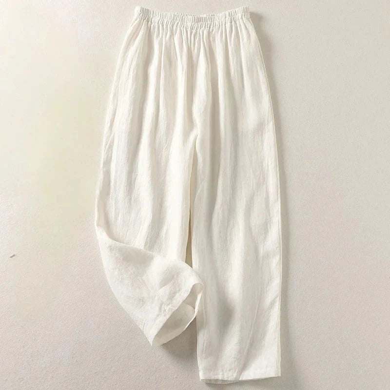Pantaloni a gamba larga con vita elastica – Bianco
