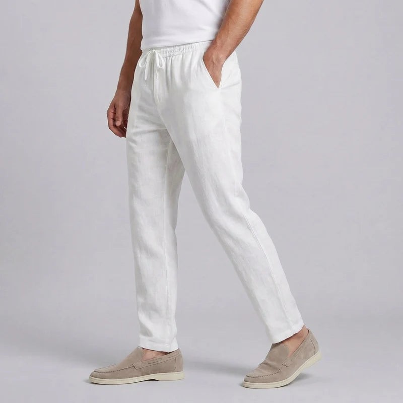 Pantaloni dritti con cordoncino in vita – Bianco