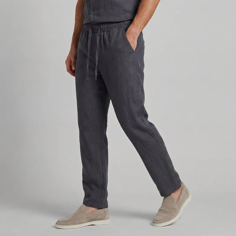 Pantaloni dritti con cordoncino in vita – Blu navy