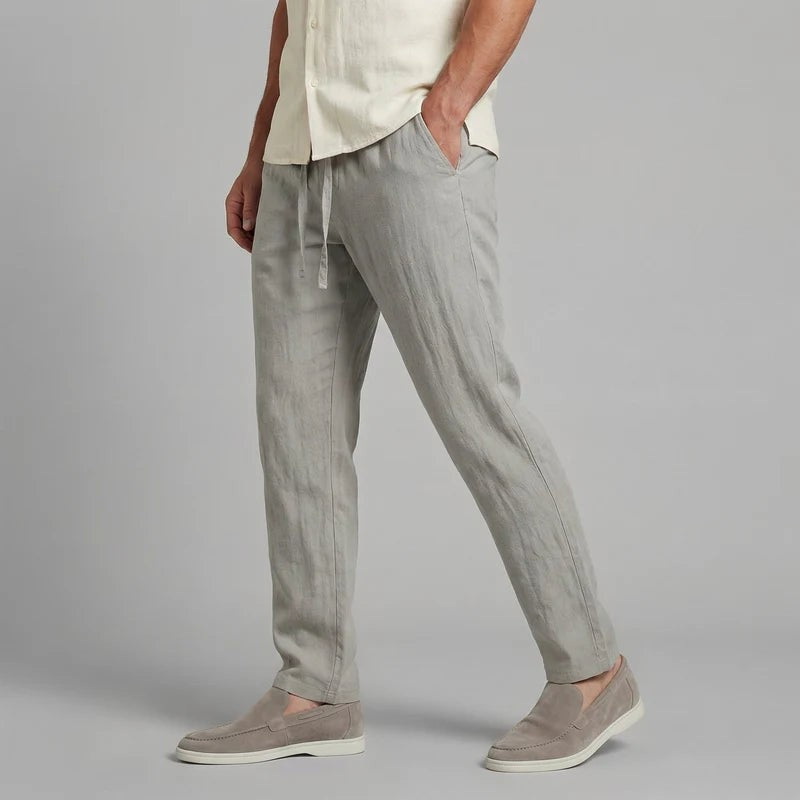 Pantaloni dritti con cordoncino in vita – Grigio