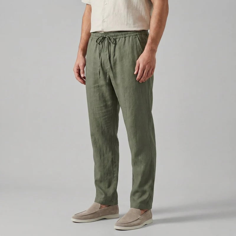 Pantaloni dritti con cordoncino in vita – Verde