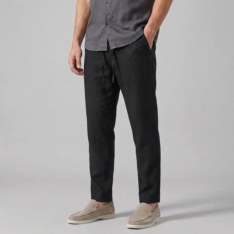 Pantaloni dritti con cordoncino in vita – Nero