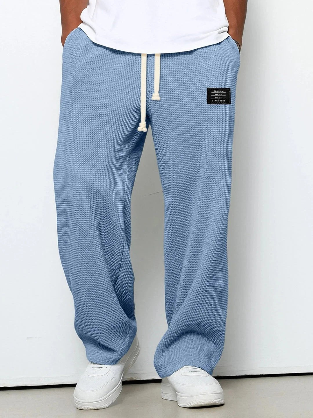 Pantaloni larghi testurizzati con cordoncino – Azzurro