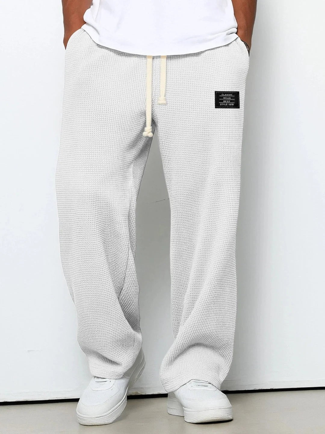 Pantaloni larghi testurizzati con cordoncino – Bianco